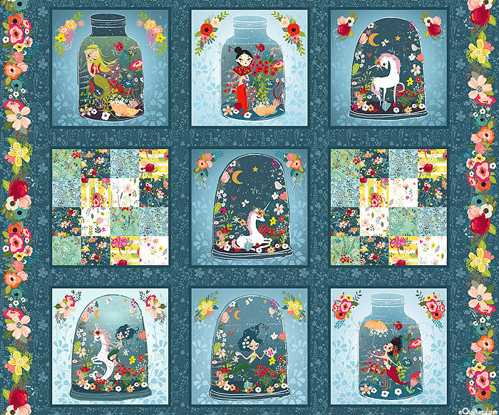 In The Beginning Fabrics Mermaids and Unicorns, Magical Terrariums - 37" x 44" Panel