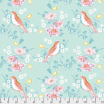 Darling Meadow - Birds with Blossoms Aquamarine by Tanya Whelan