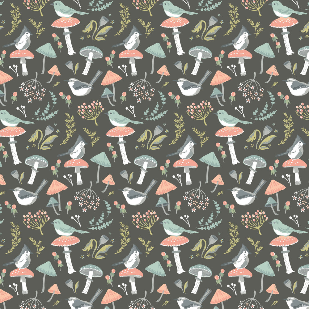 Poppie Cotton - Woodland Songbirds - Charcoal