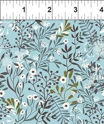 In The Beginning Fabric - Mermaids and Unicorns - Buds and Sprigs-Soft Blue